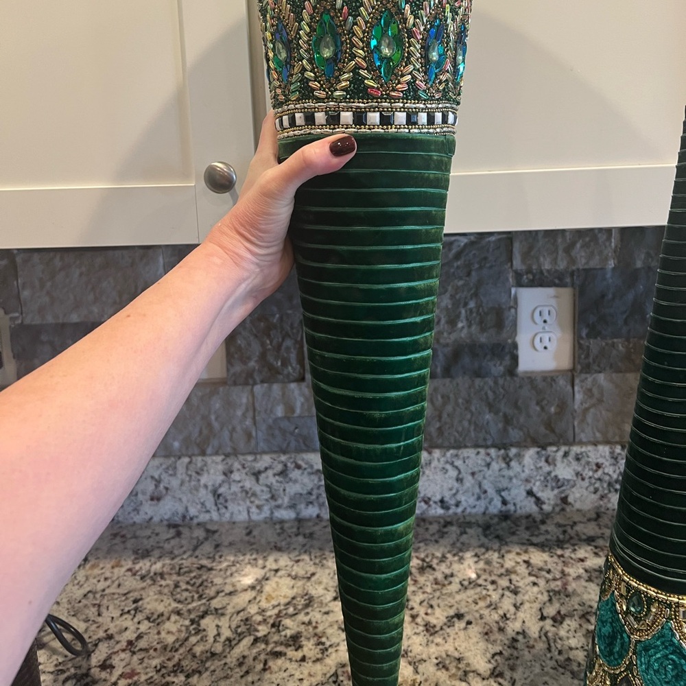 Mackenzie-Childs Emerald Luxe LARGE AND MEDIUM Beaded Cone Trees. New in Box. - Picture 10 of 16